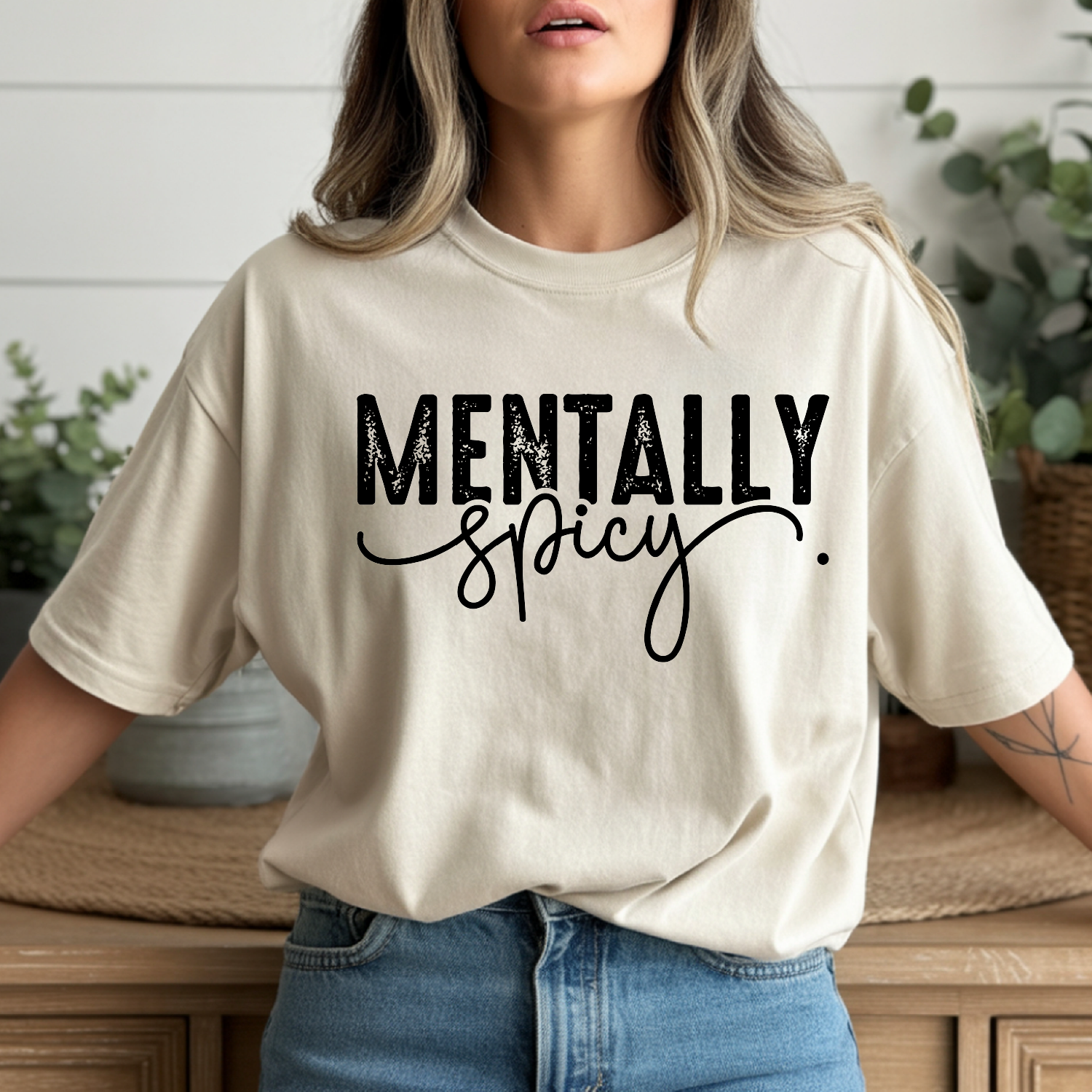 Mentally Spicy DTF Transfer – Funny Bold Typography Design