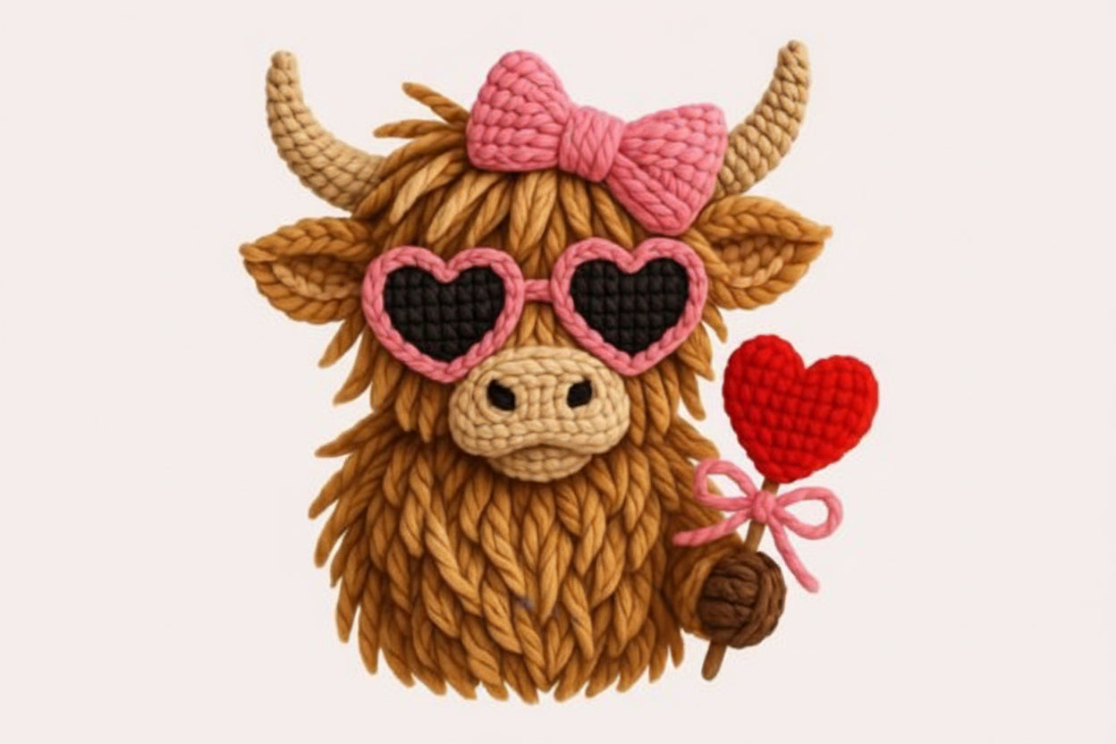 Crochet Valentine Cow – DTF Transfer