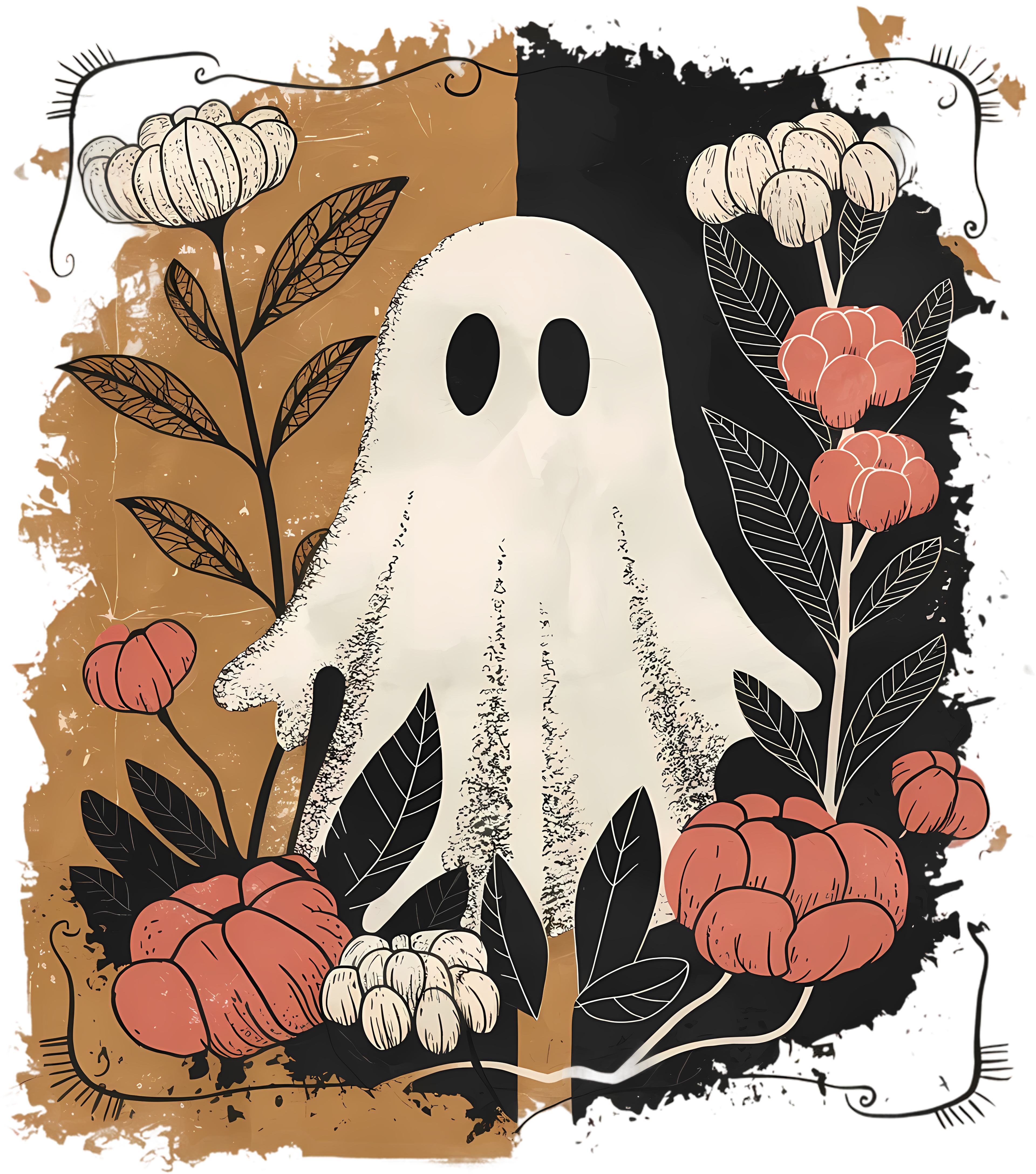 Autumn Ghost DTF Transfer – Cute Fall Halloween Design