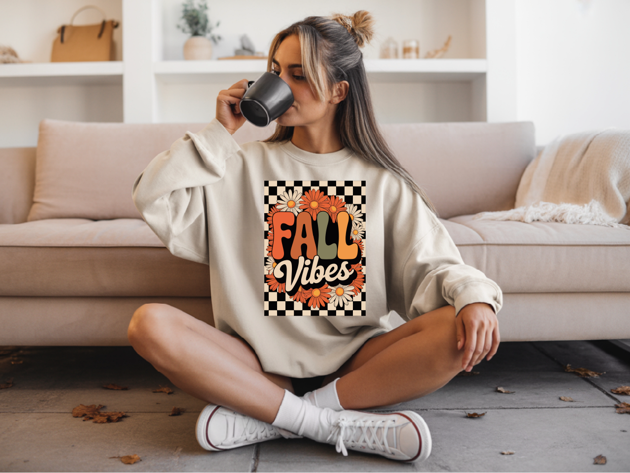 Fall Vibes DTF Transfer – Retro Floral Fall Design