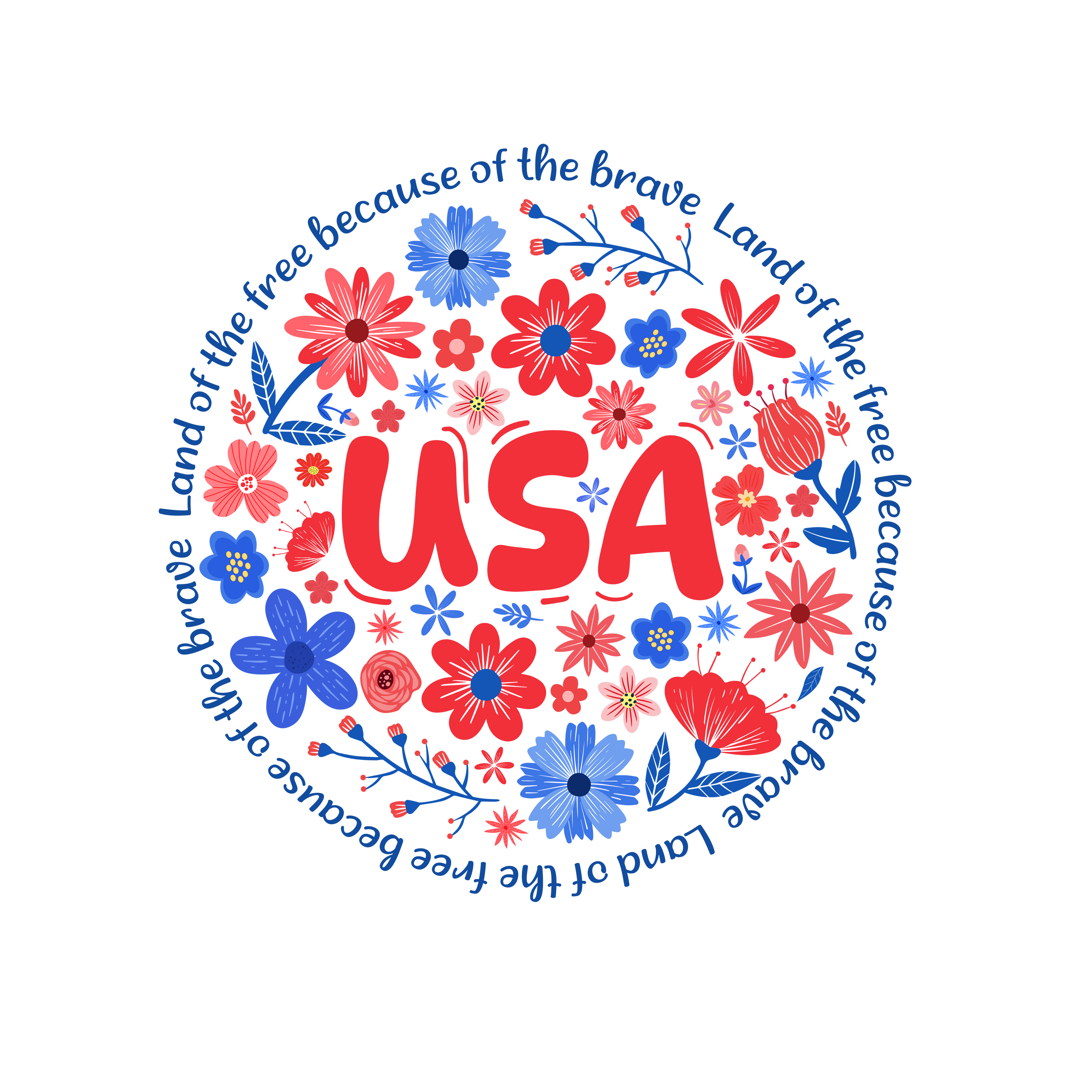 Floral USA DTF Transfer – Patriotic Fourth of July Design
